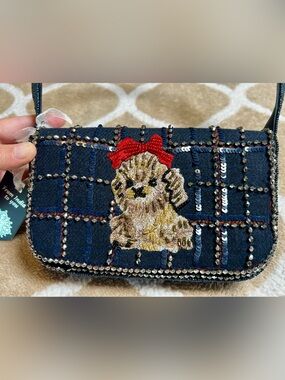 Viral TJ MAXX Navy Embroidered Puppy Beaded Bag Purse